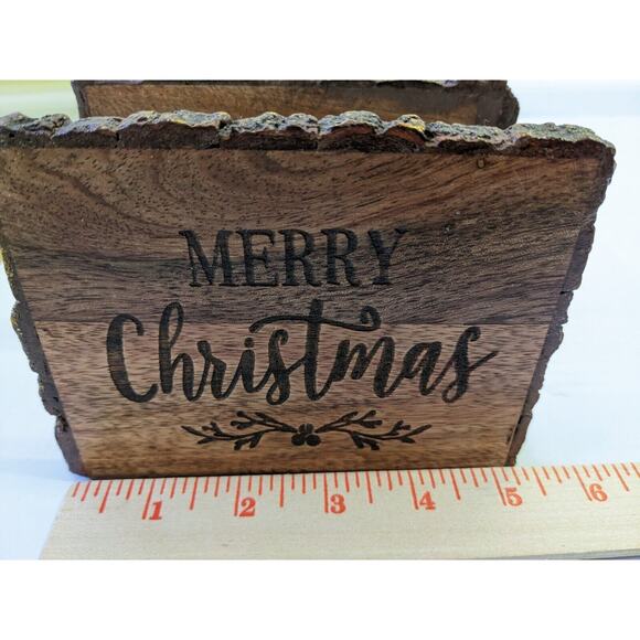 Be Merry Natural Oak Wood Napkin Holder, w/Engraved "Merry Christmas" Food Safe - Picture 4 of 5